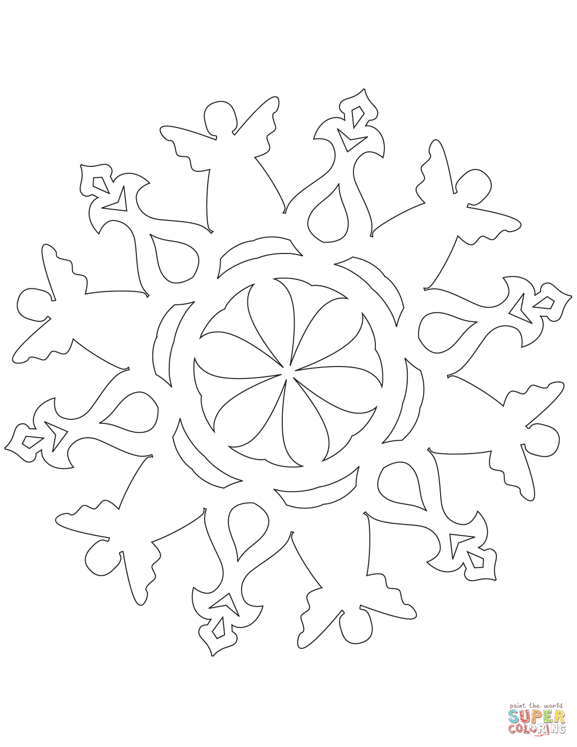 Snowflake with an angel coloring page free printable coloring pages