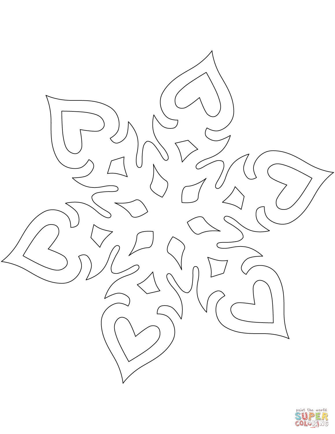 Heart shaped snowflake coloring page free printable coloring pages