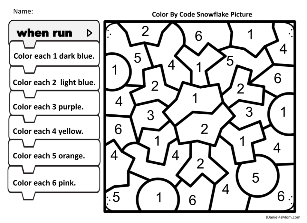 Color by code snowflake coloring pages