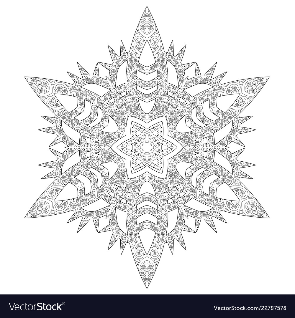 Winter coloring page with anti stress snowflake vector image