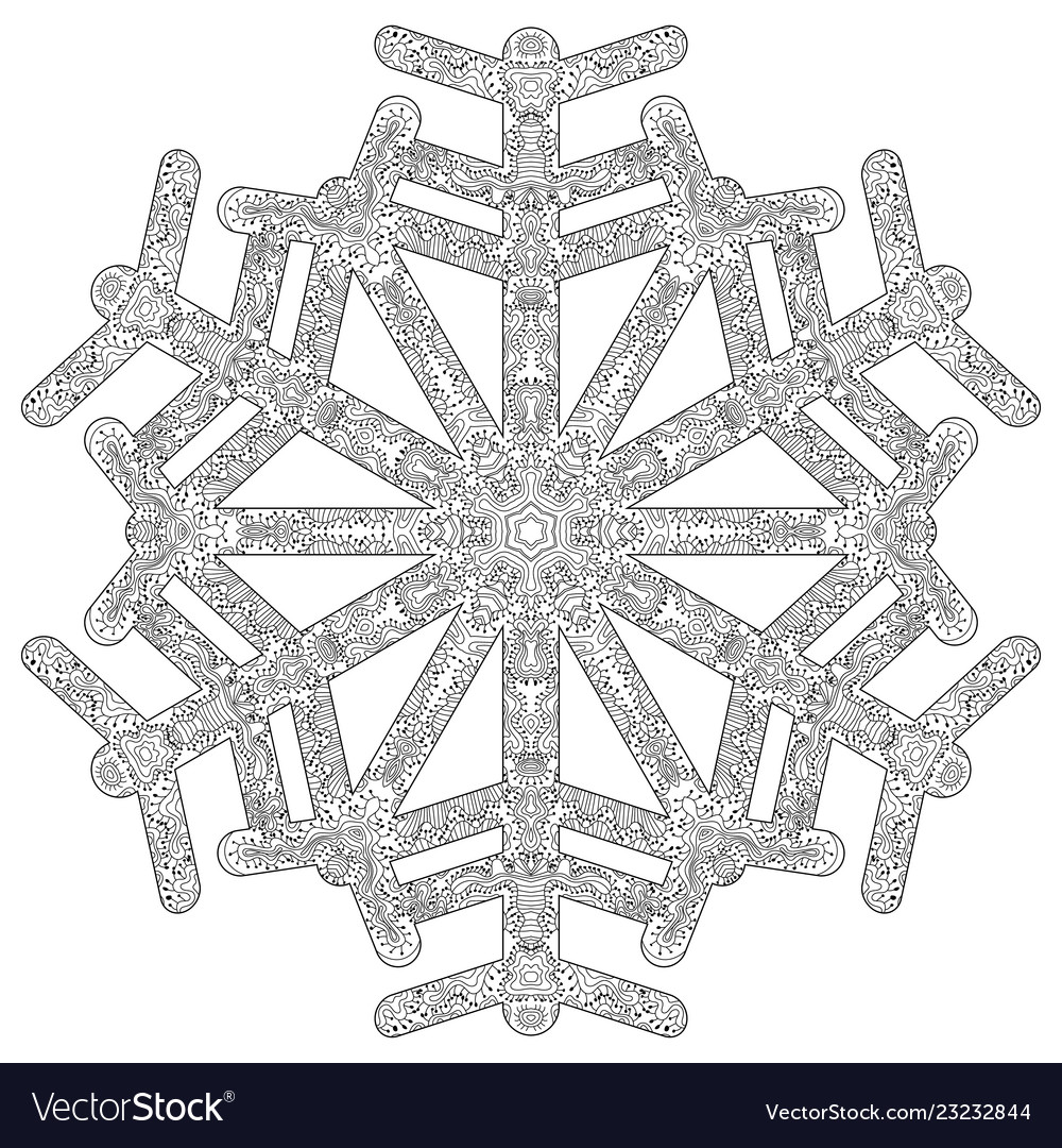 Winter coloring page with anti stress snowflake vector image