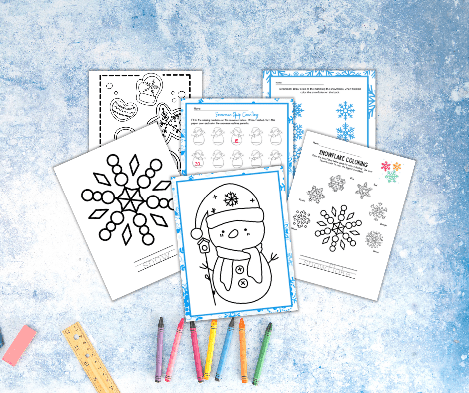 Free snowflake and snowman coloring pages