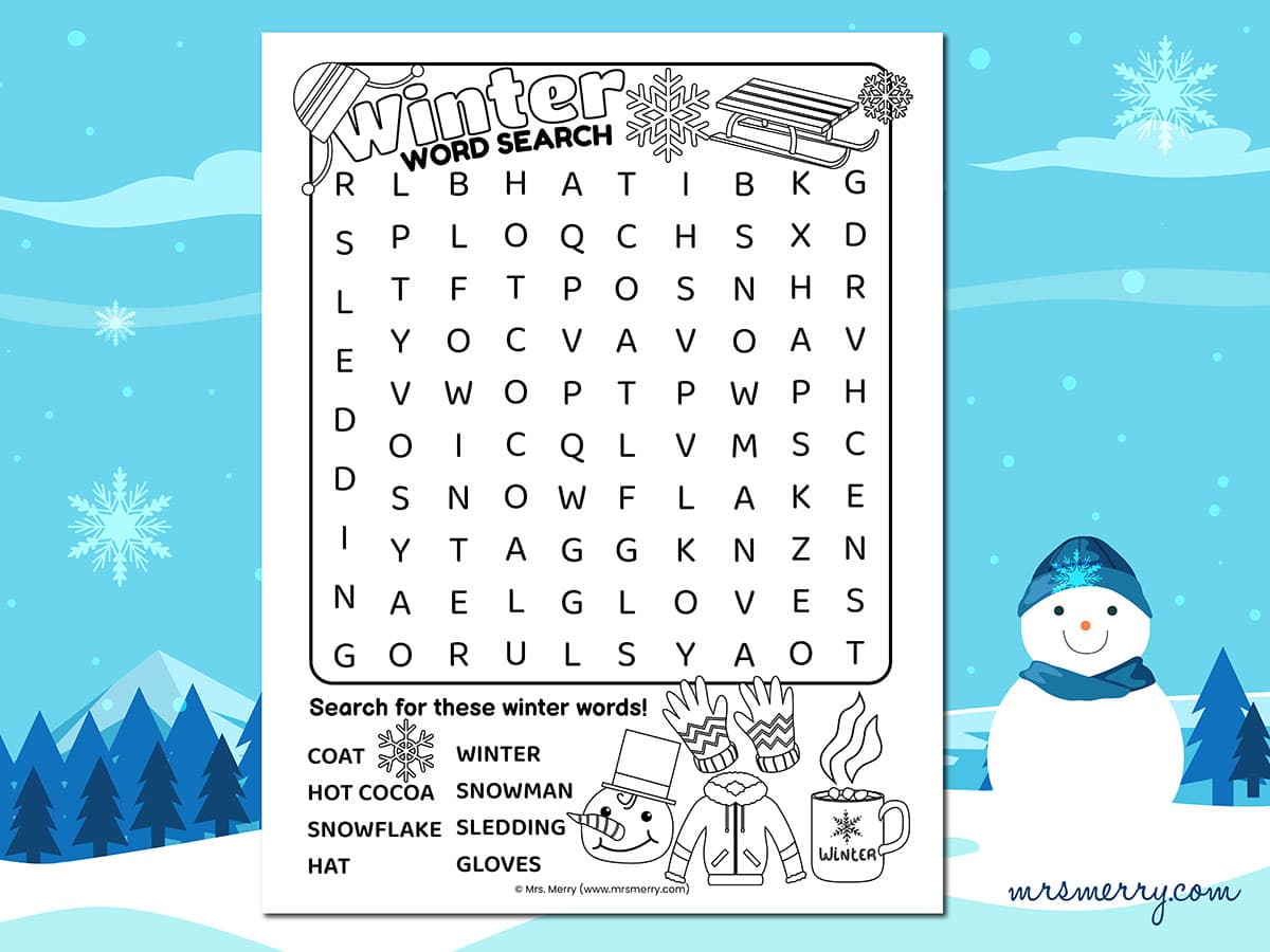 Free winter word search printable mrs merry