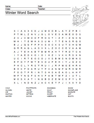 Winter word search puzzle â free printable