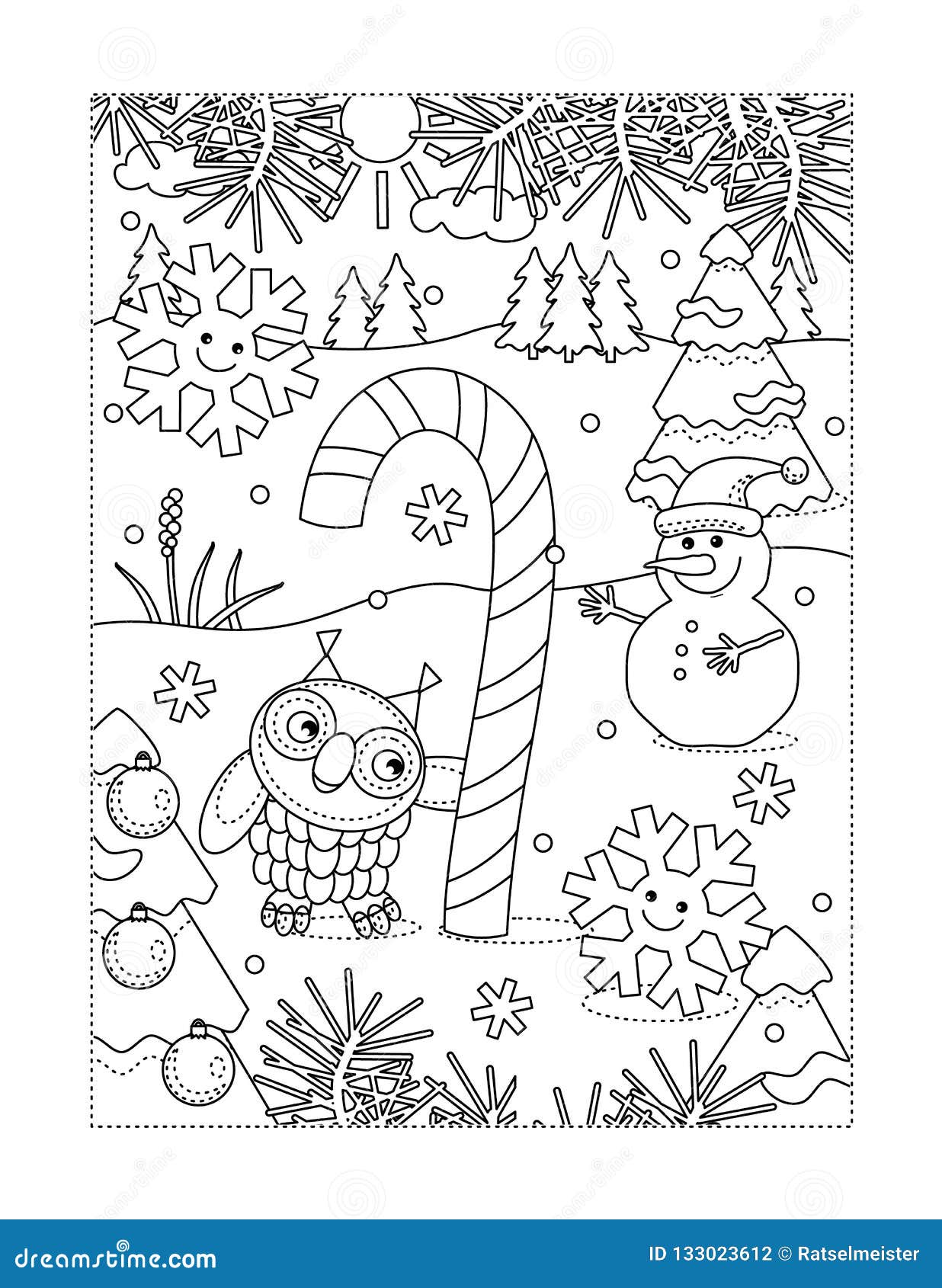 Coloring page with big magic candy cane stock vector