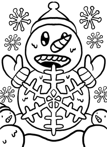 Premium vector snowman and snowflake christmas coloring