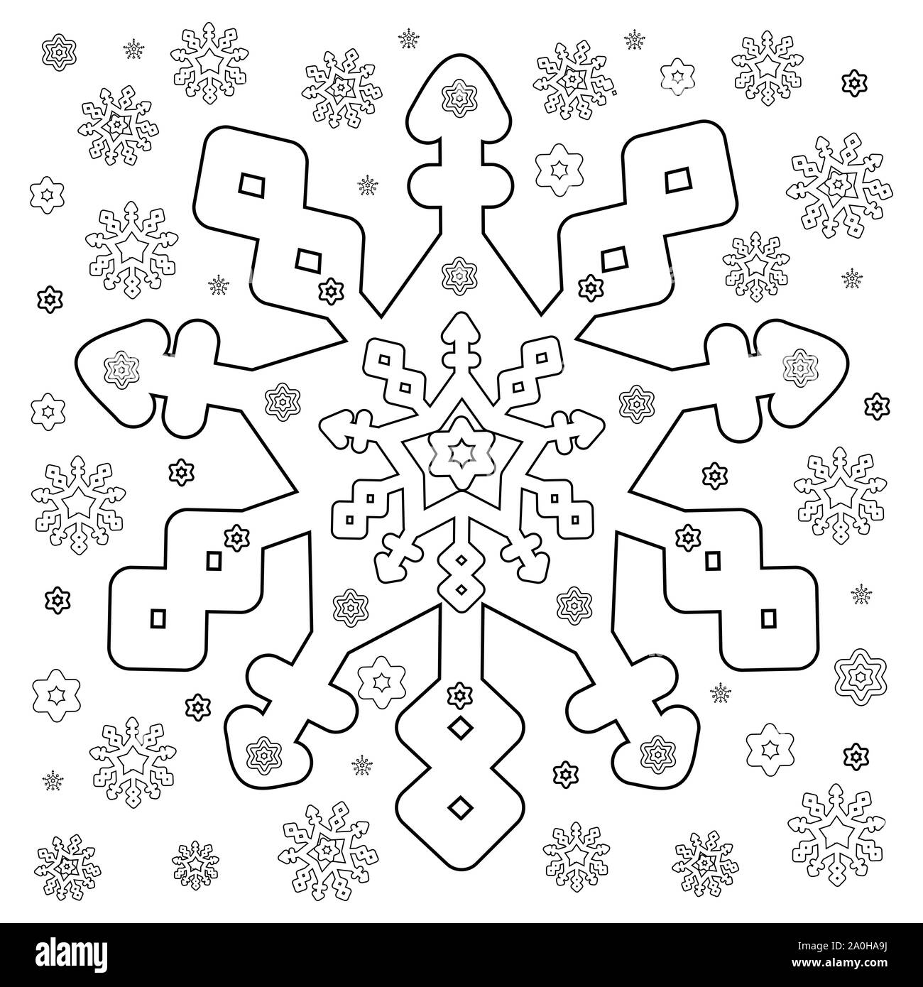 Illustration of snowflakes black and white coloring page illustration stock photo