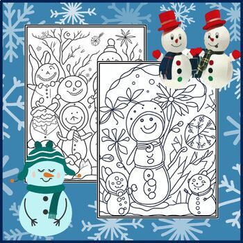 Snowmen snowflakes and winter scenes coloring pages activity tpt