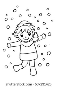 Snow girl doodle coloring page stock vector royalty free