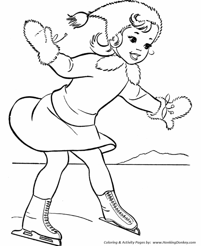Winter ice skating girl coloring page