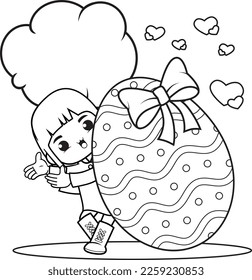 Cute snow girl gift coloring page stock vector royalty free
