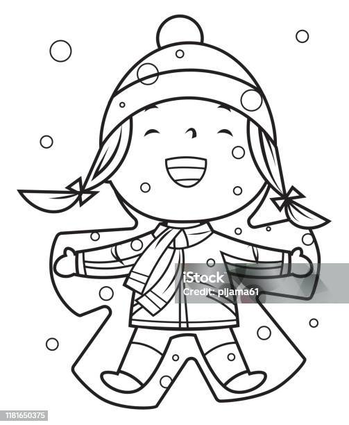 Coloring book snow angel girl stock illustration