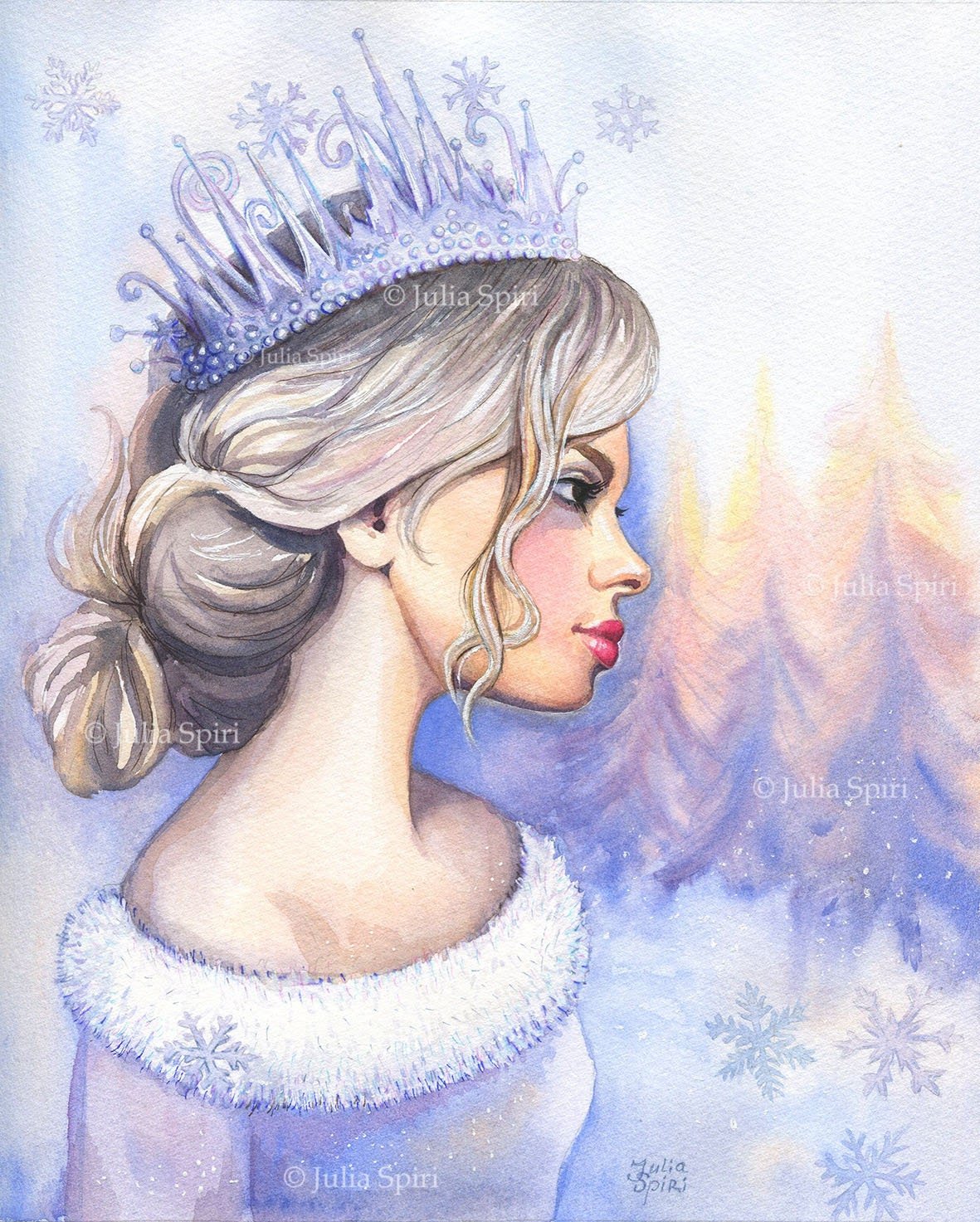 Grayscale coloring page snow girl with crown winter queen â the art of julia spiri