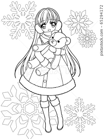 Girl coloring book winter girl with background