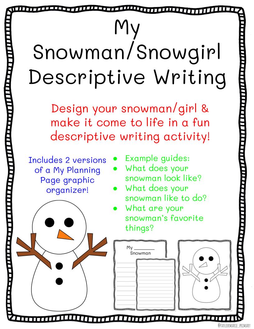 Descriptive writing activity pack winter snowmansnowgirl made by teachers
