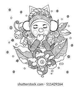 Snow girl flower doodle vector girl vector de stock libre de regalãas