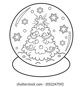 Coloring page outline snow globe christmas stock vector royalty free