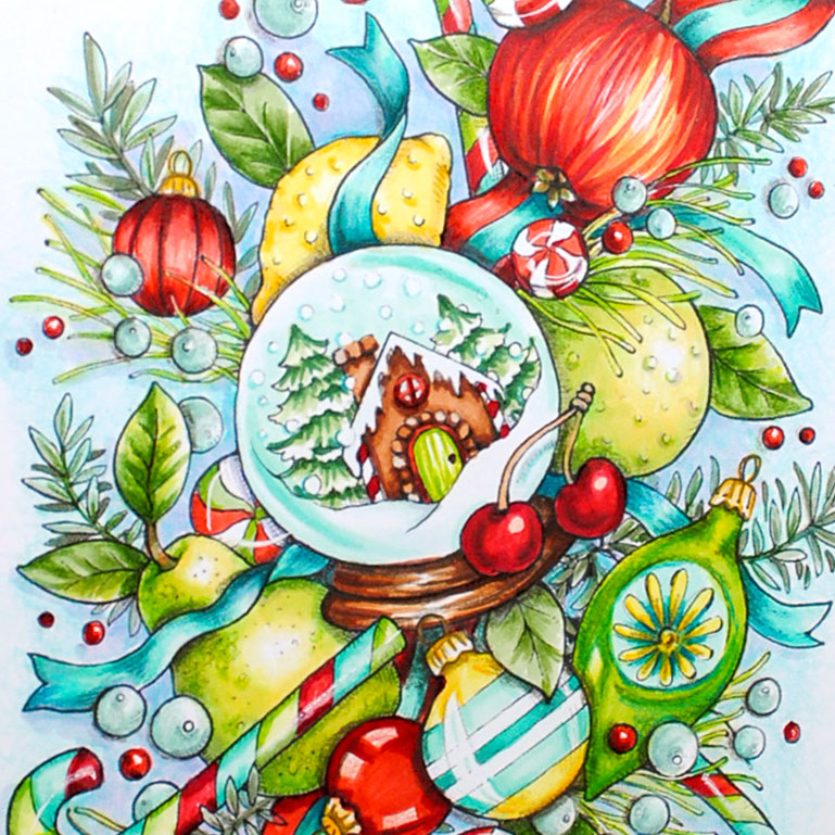 Sweet and sugary snowglobe digital coloring page