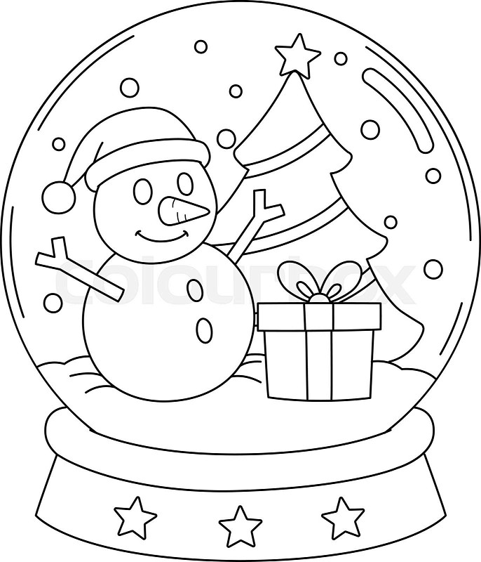 Christmas snow globe isolated coloring page stock vector