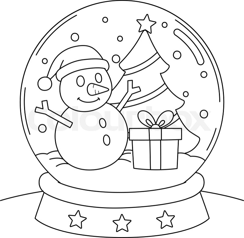 Christmas snow globe coloring page for kids stock vector