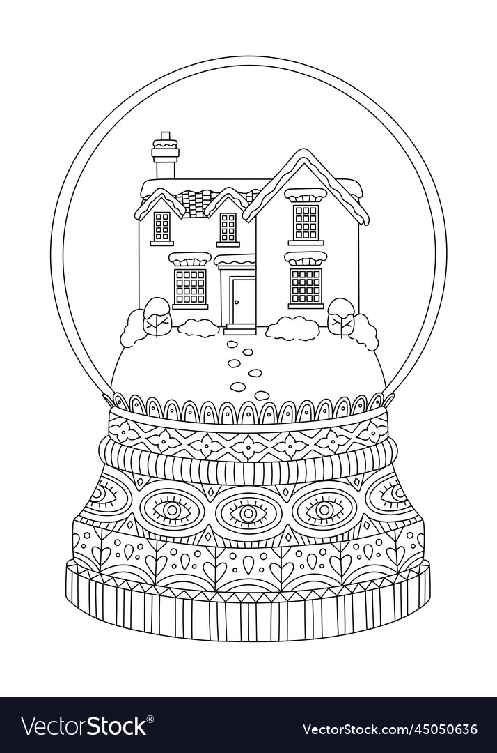 Snow globe coloring page outline design christmas vector image