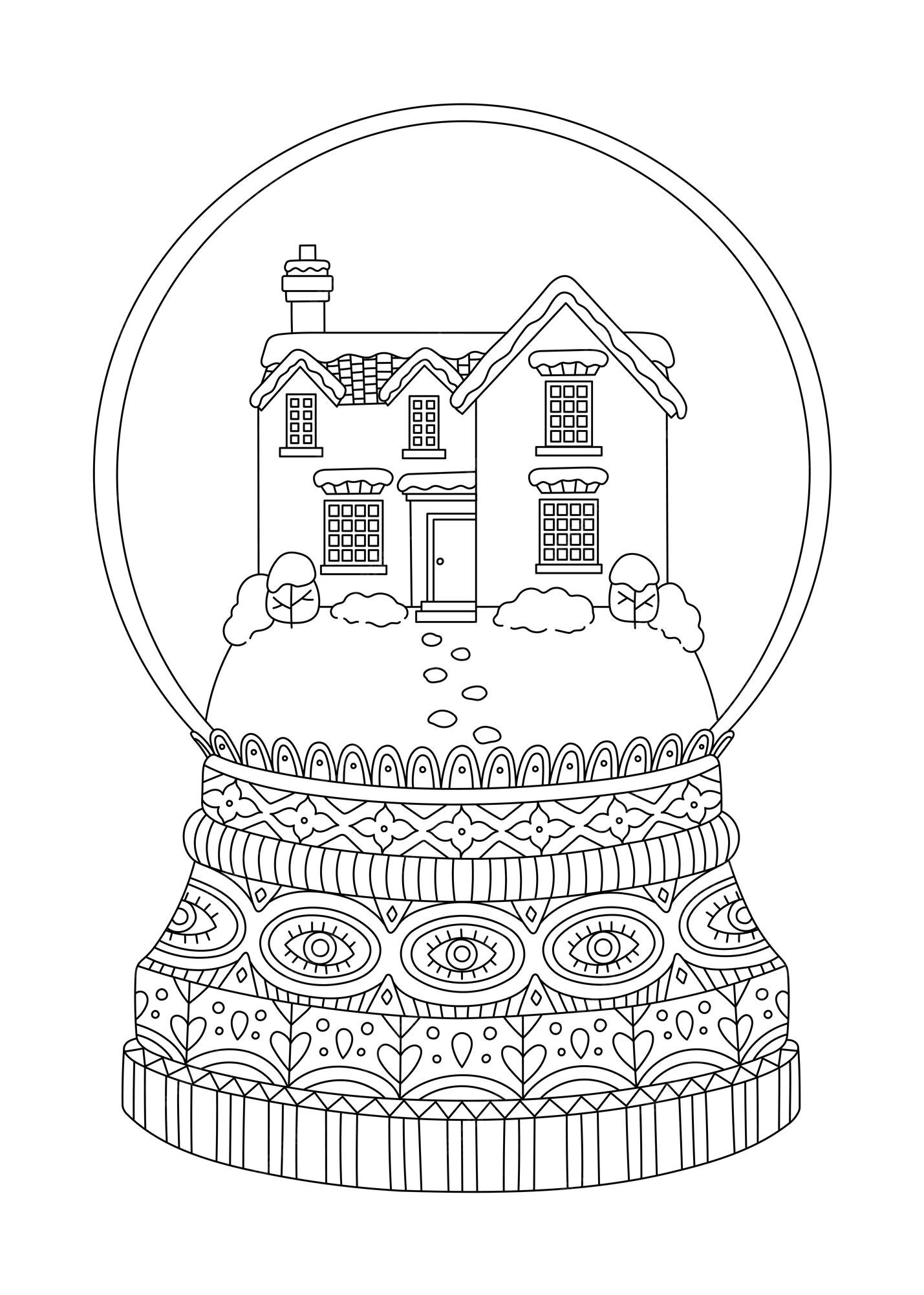 Premium vector snow globe coloring page outline design christmas ball isolated on white background vector