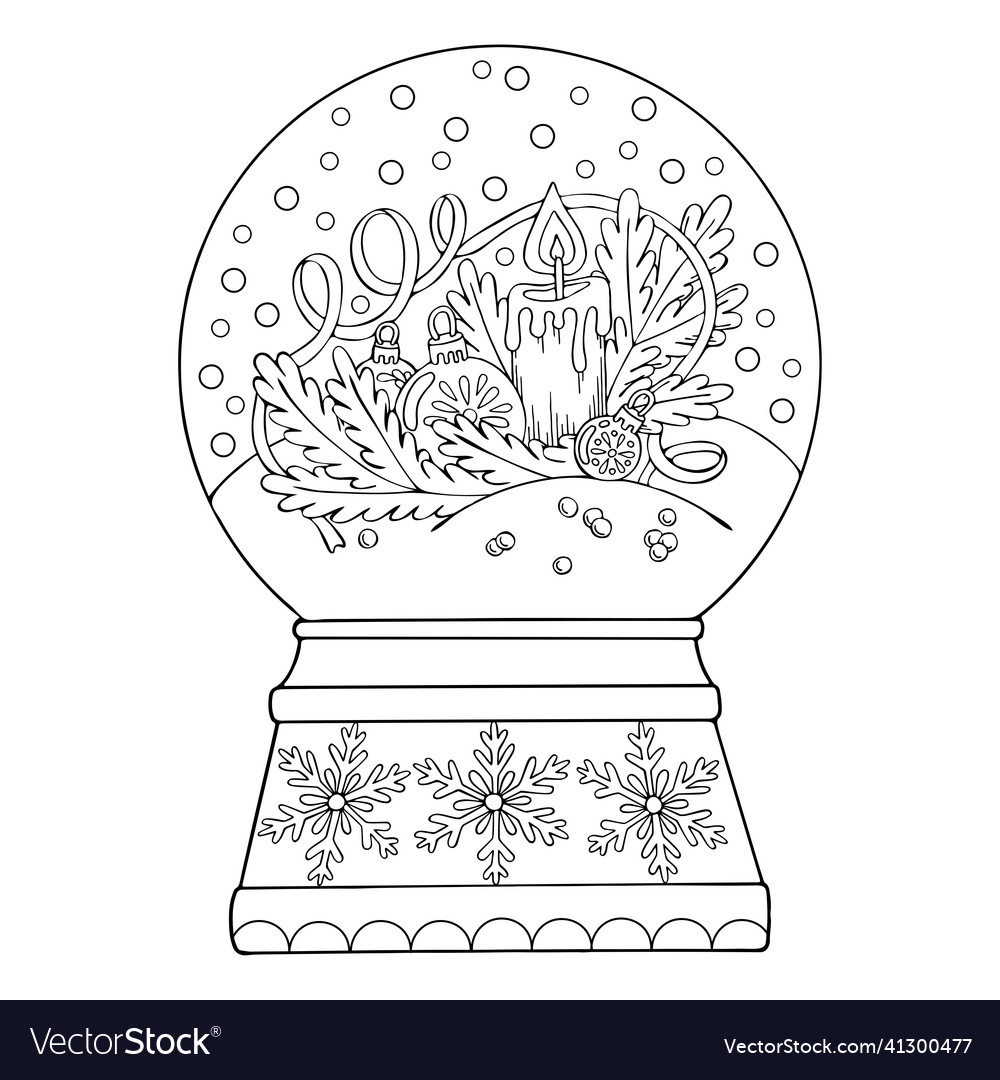 Coloring page snow globe thin line art royalty free vector