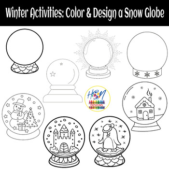 Winter activities draw design a snow globe template