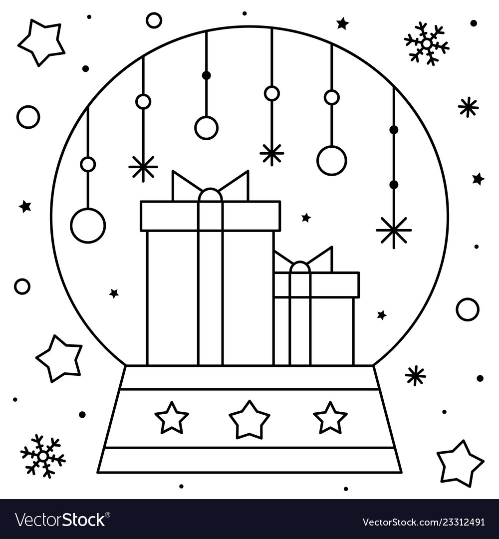 Snow globe with presents coloring page black vector image