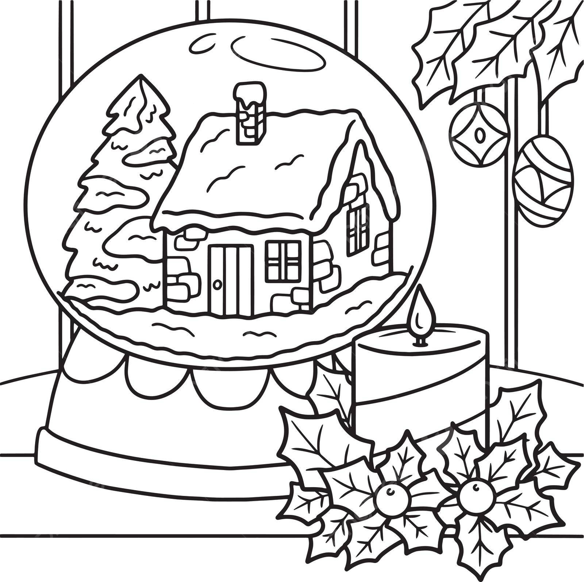 Christmas snow globe coloring page for kids candles kris kringle xmas decor vector christmas coloring page christmas drawing snow drawing png and vector with transparent background for free download
