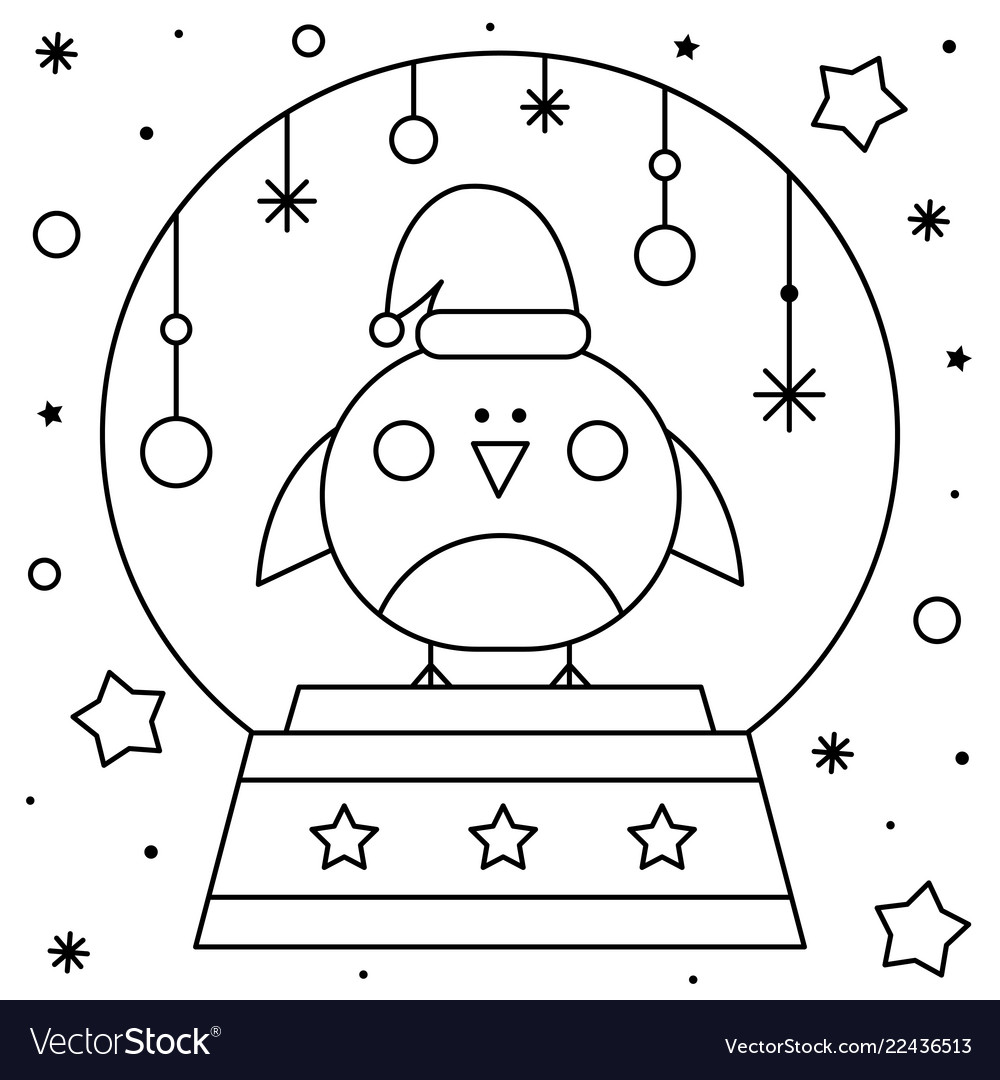 Snow globe with a bird coloring page black vector image
