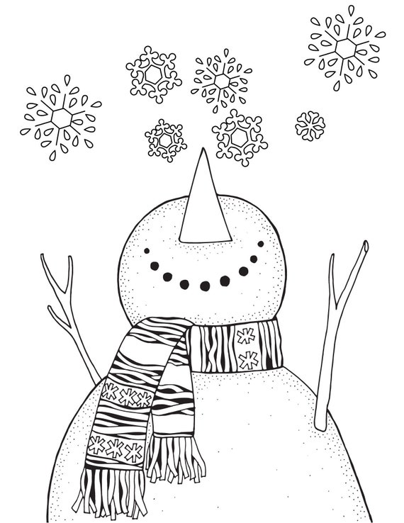 Snowman color page x printable holiday printable instant download kids holiday activities snowflakes coloring fun school instant download