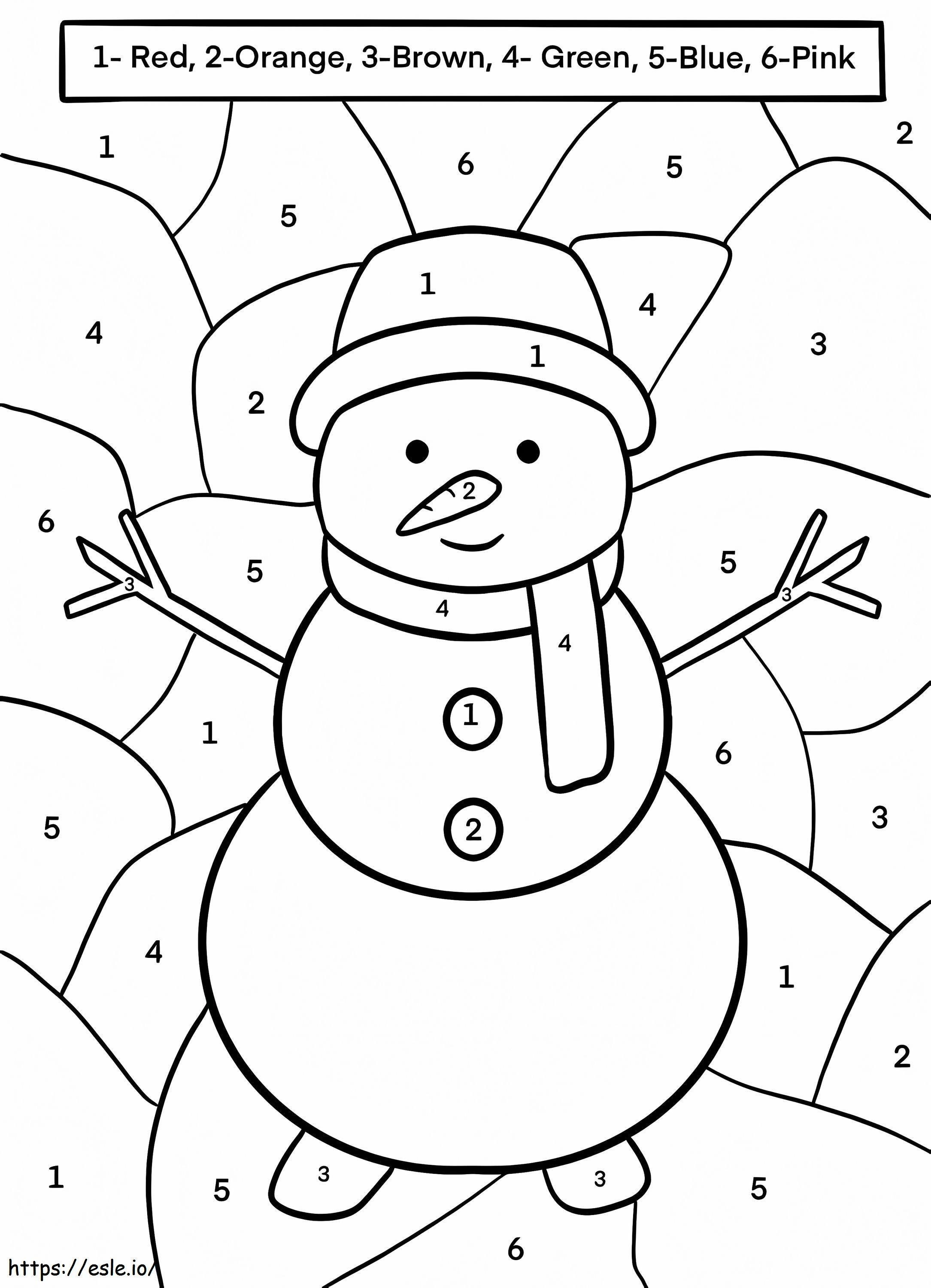 Snowman color by number coloring page