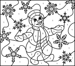 Challenging color by number printables snowmen