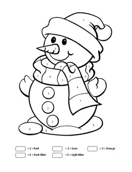 Christmas snowman color by numbers easy art coloring page by happy kids