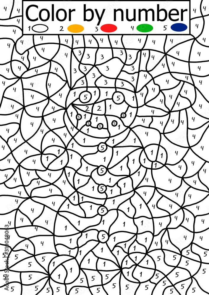 Color by number printable paper for kids smiling snowman coloring page for fun black and white kids puzzle for winter holidays one of a series