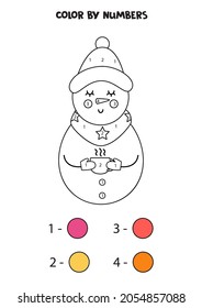 Color cartoon snowman by numbers coloring stock vector royalty free