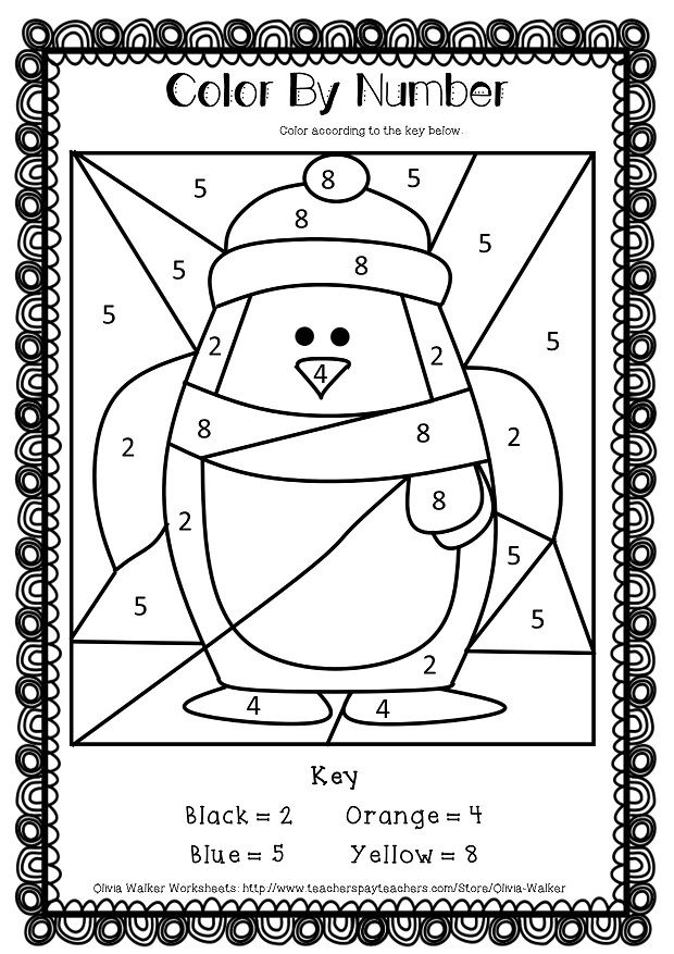 Snowman color by number worksheets