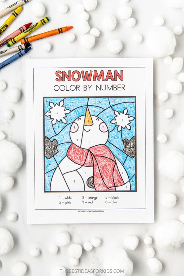 Snowman color by number free printables