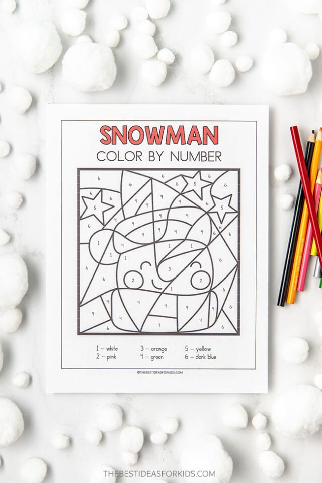 Snowman color by number free printables