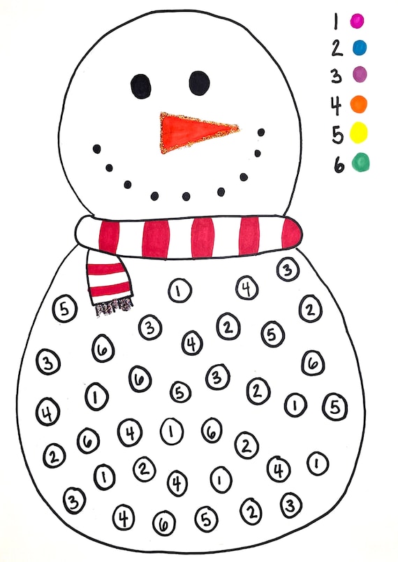 Color by number snowman winter snow worksheets toddler preschool