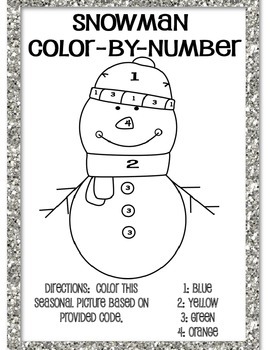 Snowman color by number by maryland ot mom tpt