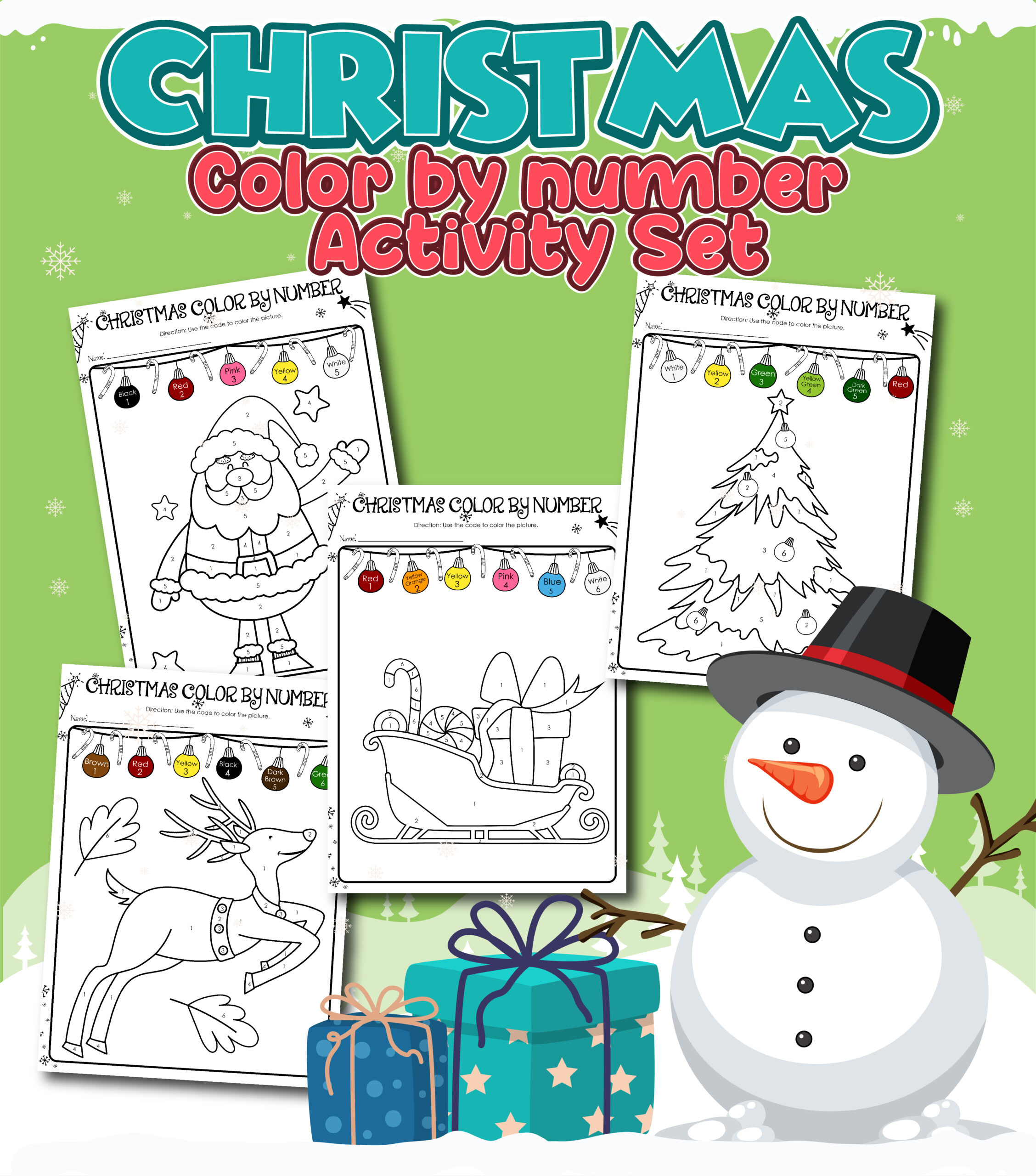 Christmas coloring by number pages