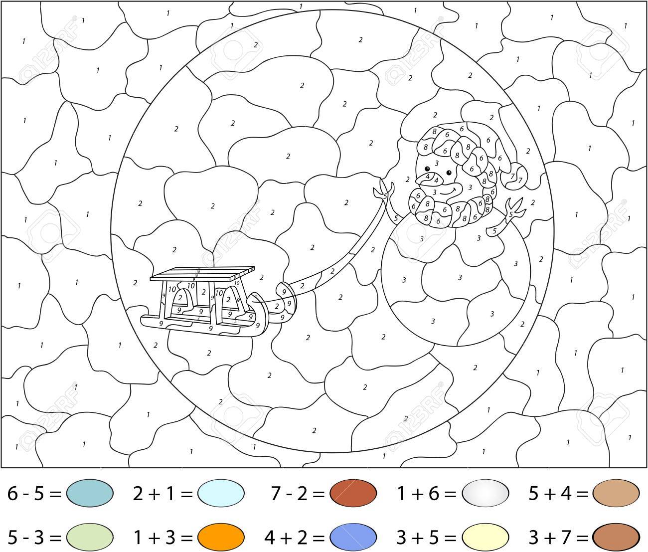 Funny cartoon snowman with sledge color by number educational game for schoolchild and preschool kids royalty free svg cliparts vectors and stock illustration image