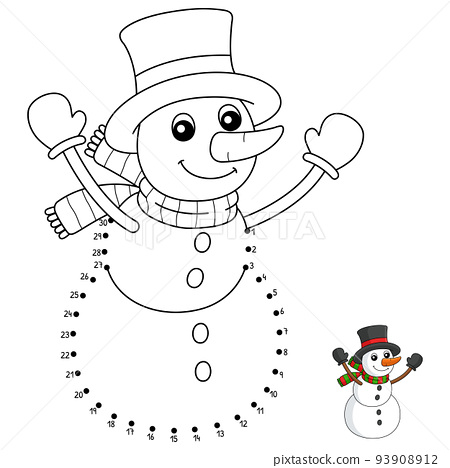 Dot to dot snowman christmas coloring page