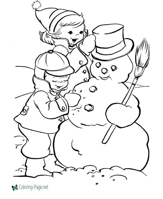 Build a snowman christmas coloring page