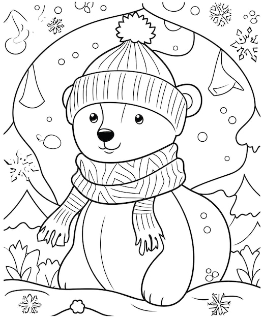 Premium vector snowman christmas coloring page for kids