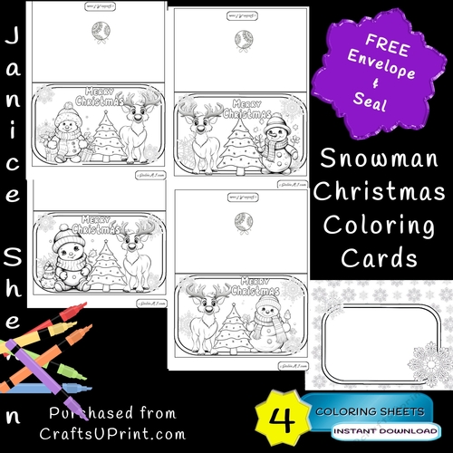 Christmas snowman coloring colouring cards with envelopes diy printable children greeting cards