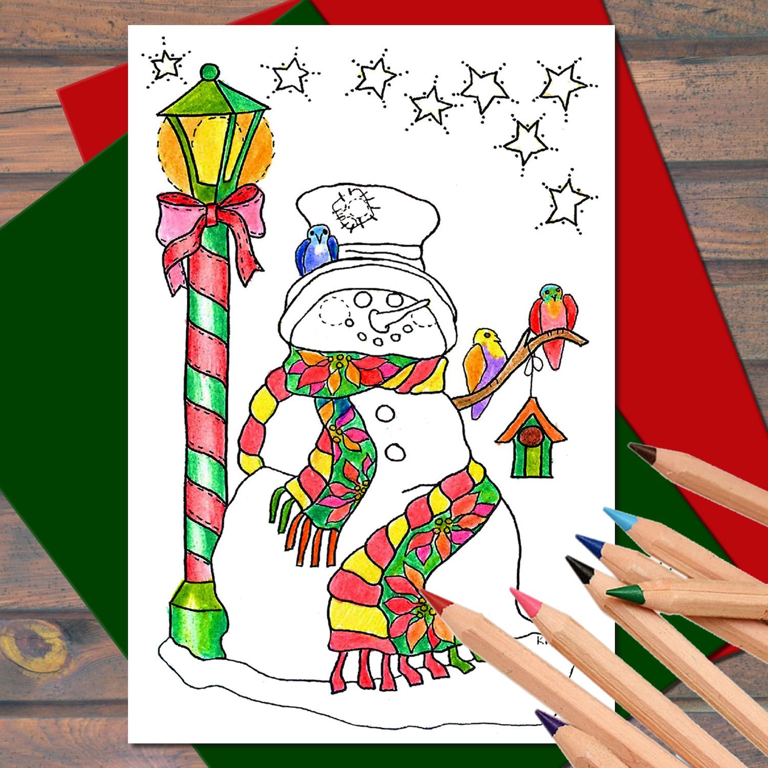 Coloring christmas cards to send personal seasons greetings