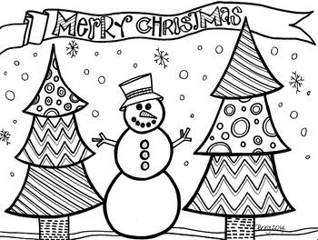 Merry christmas snowman coloring sheet by koolkats art bin tpt